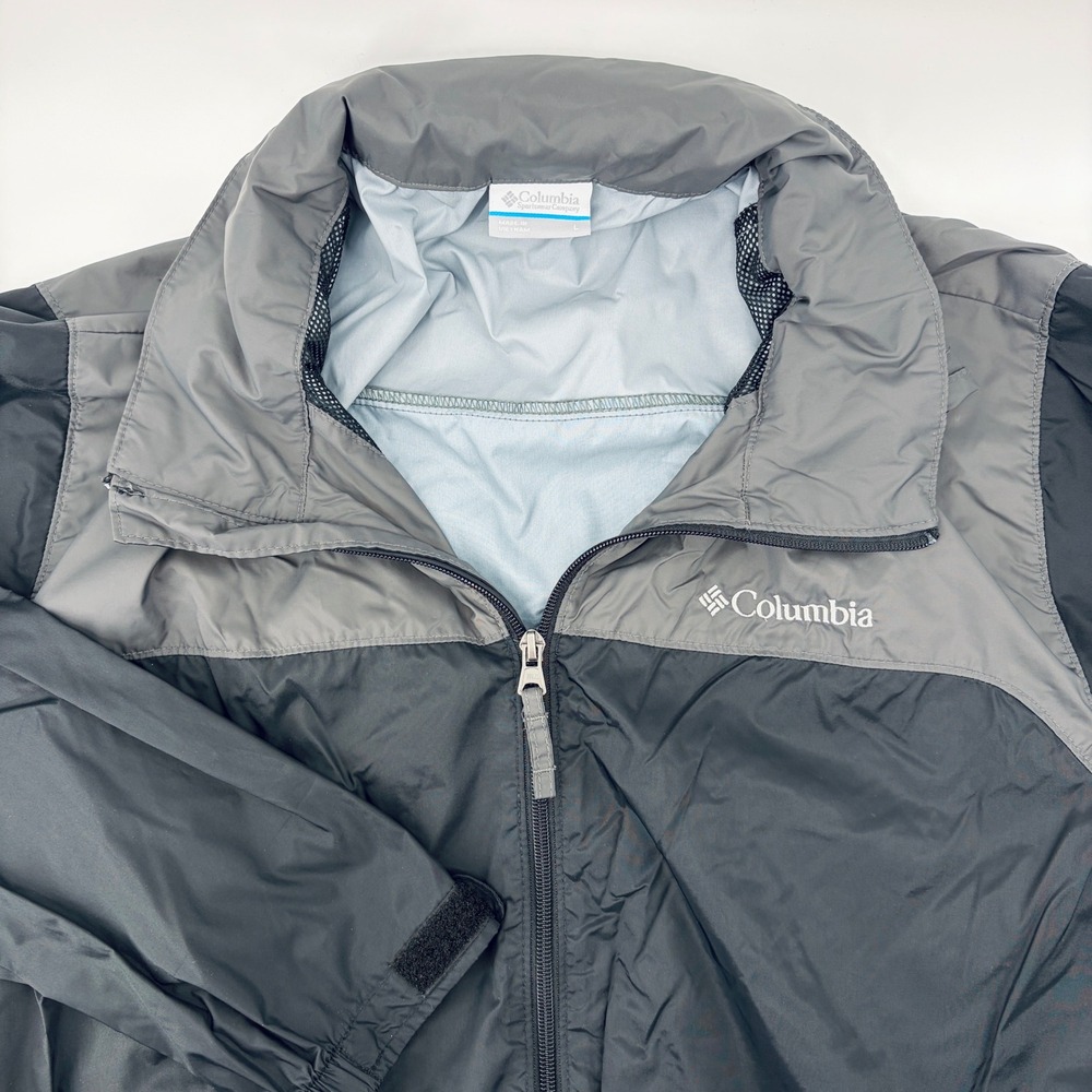 Columbia Mens L Watertight Packable Rain Jacket Windbreaker Black Gray